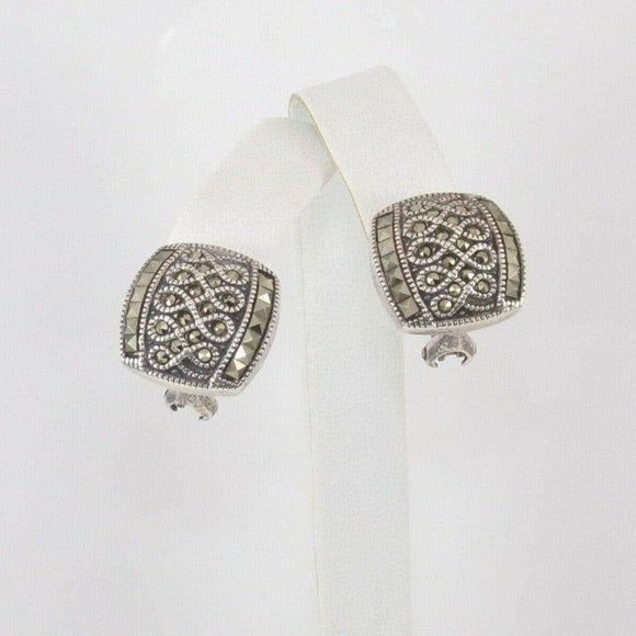 Judith Jack Sterling Silver Infinity Swirl Marcasite Clip On Earrings - Picture 3 of 5
